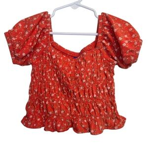 💥Old Navy Red Floral Smocked Blouse Size 6/7 Girls
